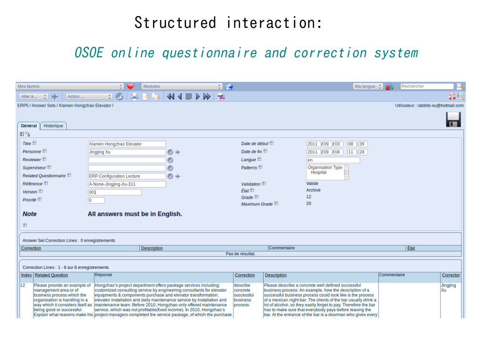 Structured interaction: OSOE online questionnaire and correction system