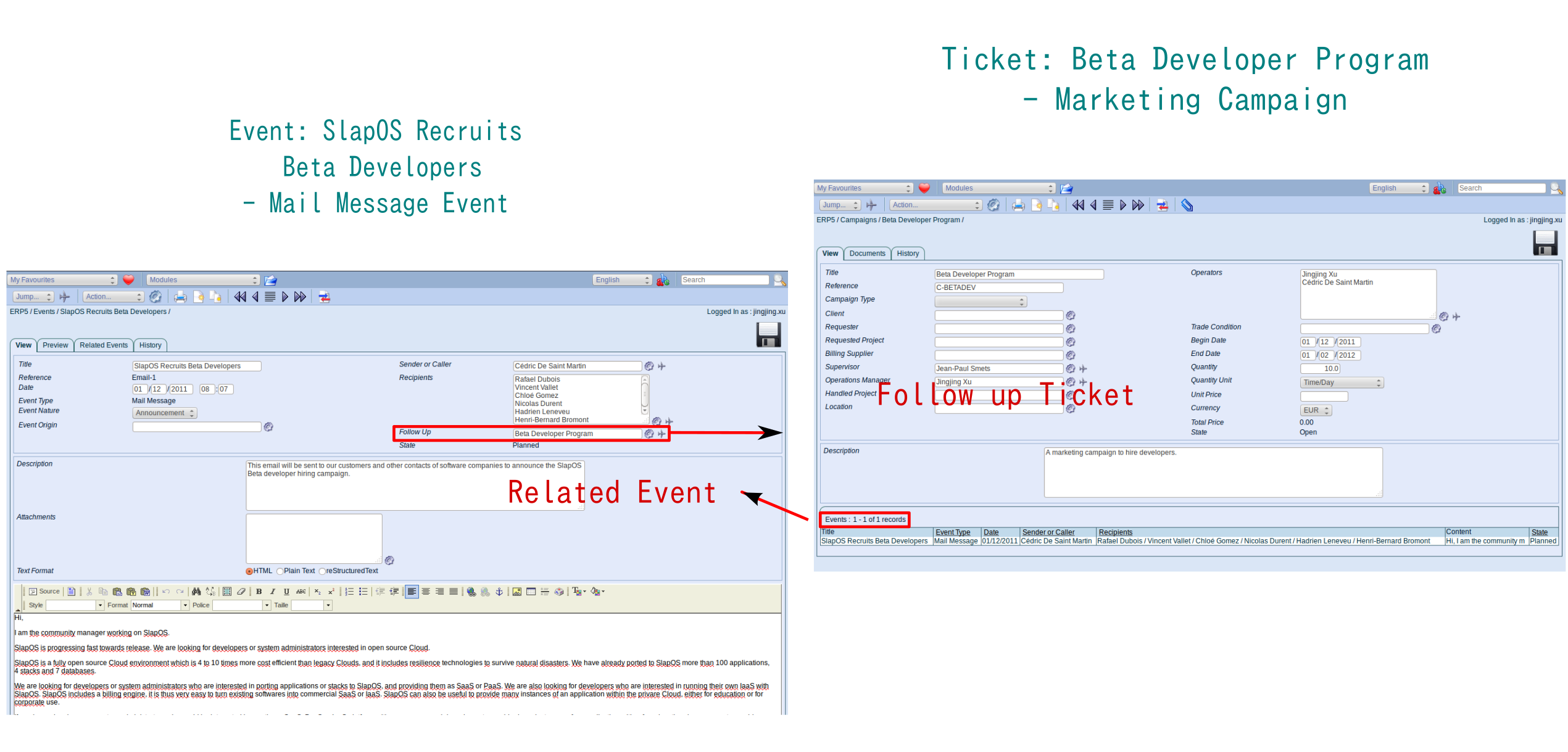 Example: Create the Event - Mail message from the Ticke - Beta Developer Program