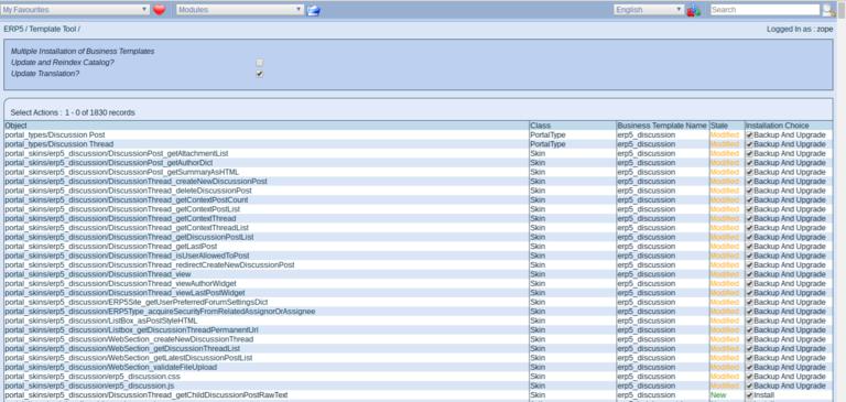 ERP5 Manage Business Templates | Validate Update from Repositories