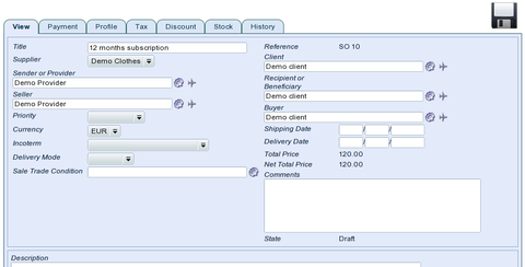 TioLive Sale Order module Screenshot