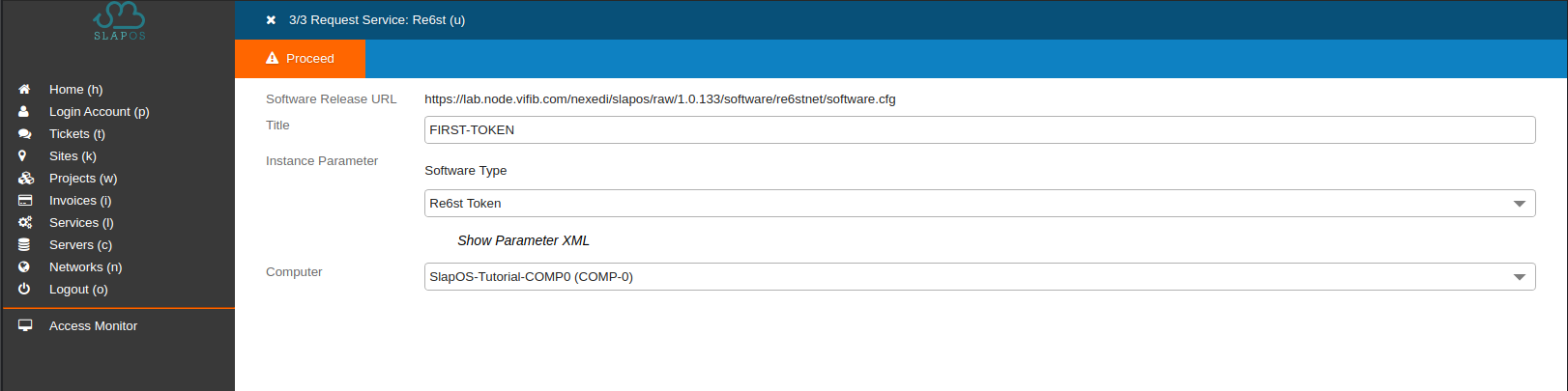 SlapOS Dashboard - Re6st Token Service Configuration Parameters