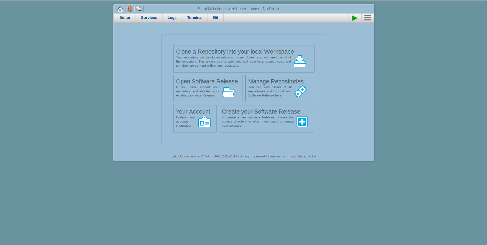 Webrunner Interface - Landing Page